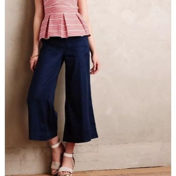 Anthropologie Level 99 Linen & Tencel Blend Wide Leg Capri Gauchos Pants - Picture 2 of 12